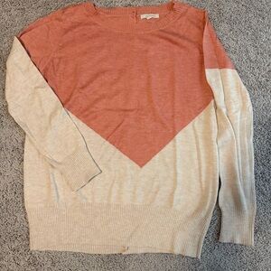 Women’s Colorblock Sweater in Coral and Cream